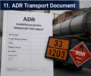 Document de transport ADR pour marchandises dangereuses utilisé pour le transport de matières dangereuses en Europe