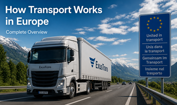Transport routier par camion sur les autoroutes européennes, logistique, fret, circulation des marchandises entre pays de l’UE, chaîne d’approvisionnement moderne