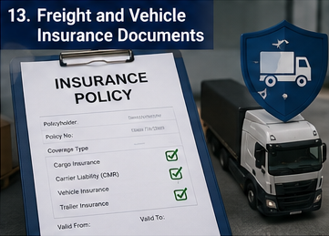 Documents d’assurance fret et véhicule utilisés en transport logistique pour protéger les marchandises, les camions et les transporteurs