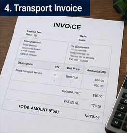 Facture de transport avec TVA et détail des coûts de fret pour des services logistiques